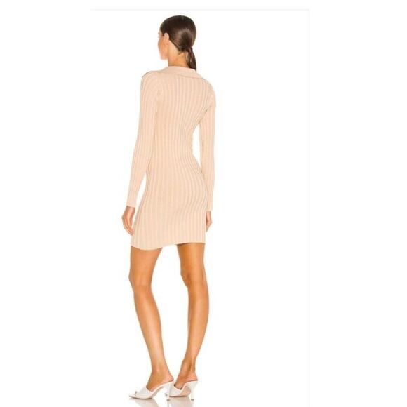 Tularosa Valen Mini Dress M Womens Beige Long Sleeve V Neck Ribbed Pull On NWT - Picture 2 of 16